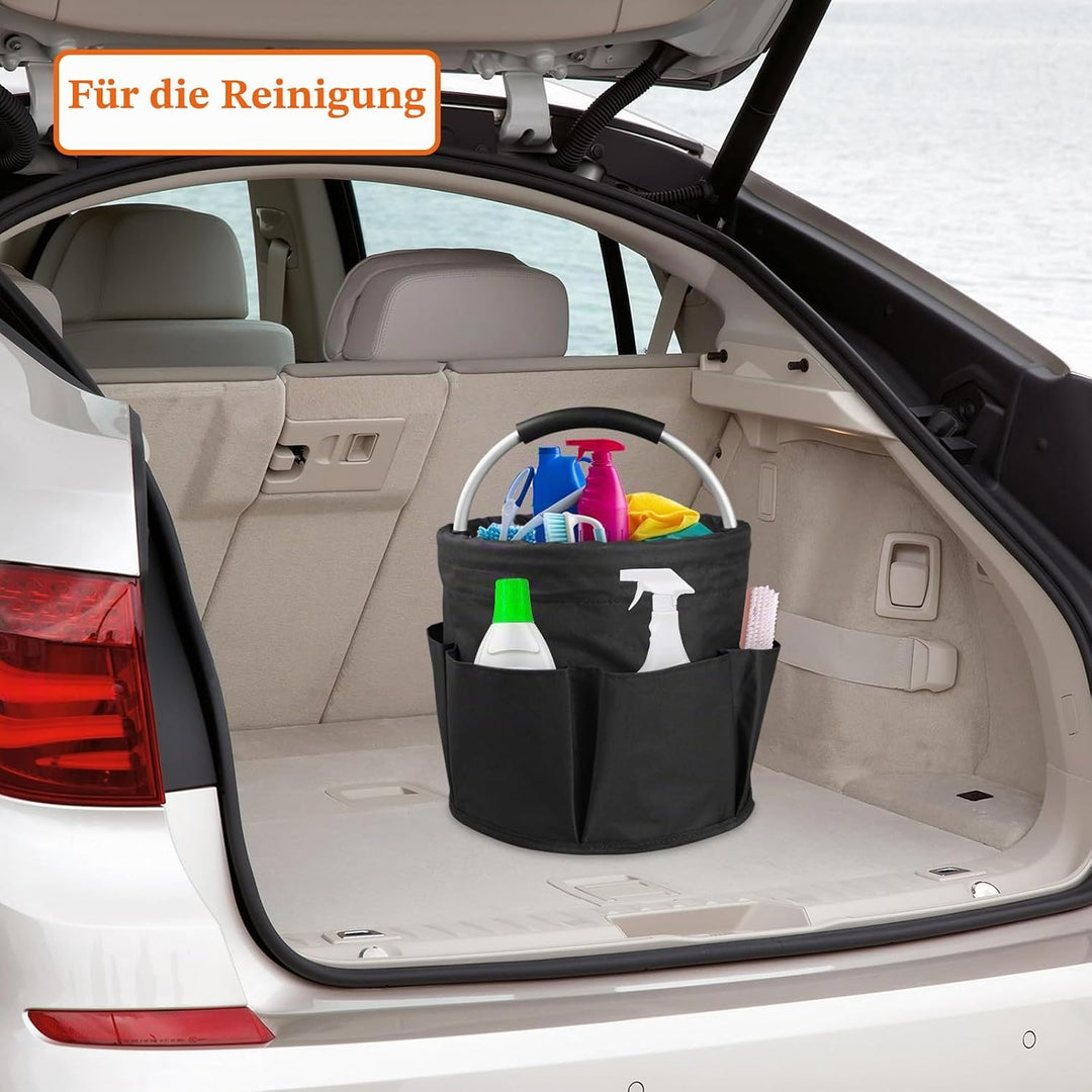 2 Stück Einkaufskorb Faltbar mit Griff und 6 Taschen, 17L Tragbarer Putzmittel Organizer, Gartentasc