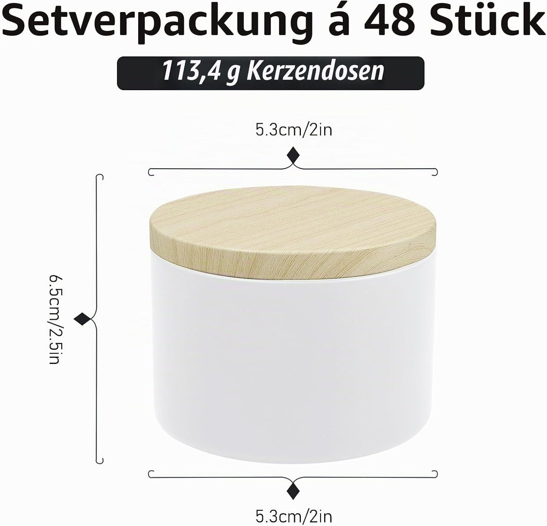 HFZCV 48 Stück Weisse Kerzendosen mit Deckel, 120 ml Weiss Leere Kerzengläser in Matt, Runde Metalld