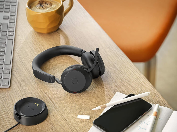 Jabra Evolve2 75 Wireless PC Headset with Charging Dock and 8-Mic Technology - Dual Foam Stereo Head