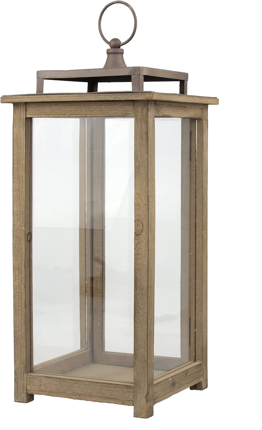 Stonebriar 18 Inch Rustic Wooden Hurricane Candle Lantern with Handle, Metal, Brown, 17.5", 17.5"