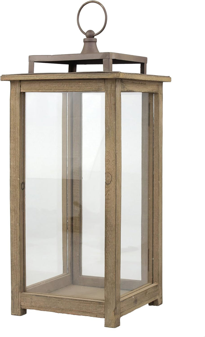 Stonebriar 18 Inch Rustic Wooden Hurricane Candle Lantern with Handle, Metal, Brown, 17.5", 17.5"