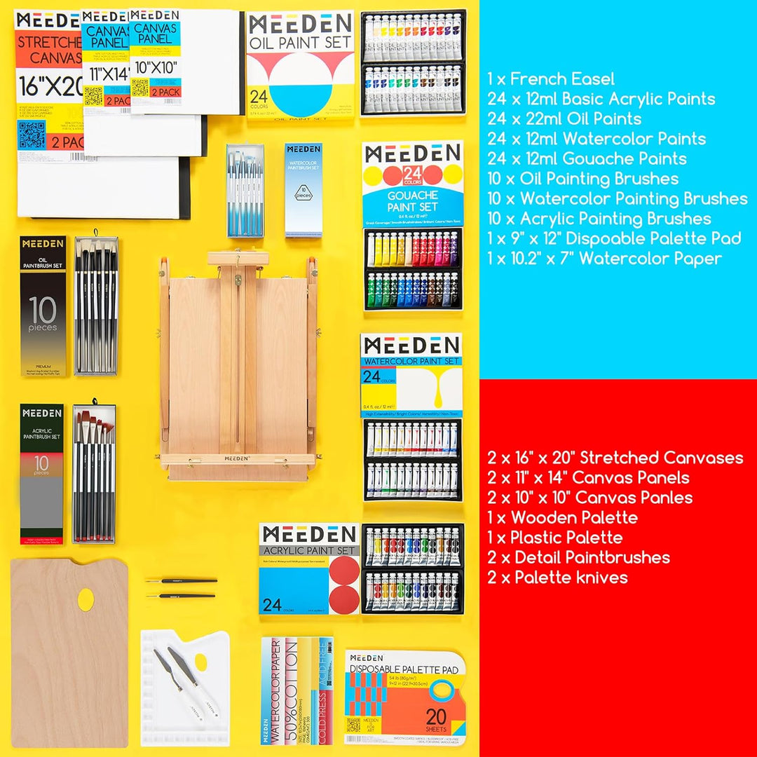 MEEDEN 149Pcs Malen Set, Deluxe Malen Zubehör mit Französisch Staffelei, Öl Aquarell Gouache Acryl F