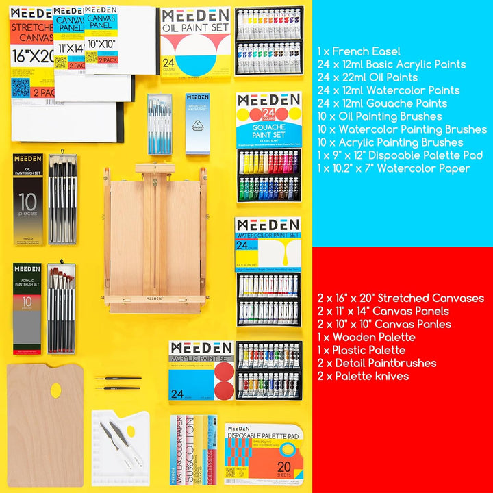 MEEDEN 149Pcs Malen Set, Deluxe Malen Zubehör mit Französisch Staffelei, Öl Aquarell Gouache Acryl F