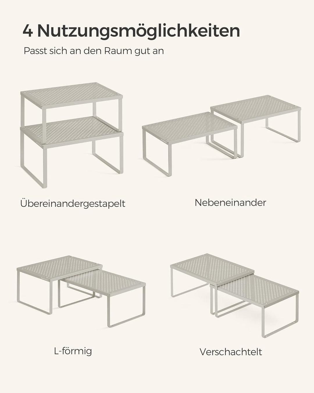 SONGMICS Gewürzregal, 4er Set, Küchenregal, Küchen-Organizer, Küche, Gewürzhalter, erweiterbar, stap