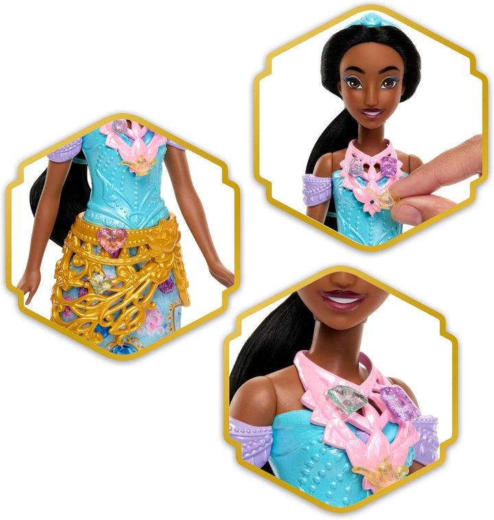 Mattel Disney Princess Jasmin Modepuppe und Zubehörteile | mit 8 Überraschungen, darunter herzförmig