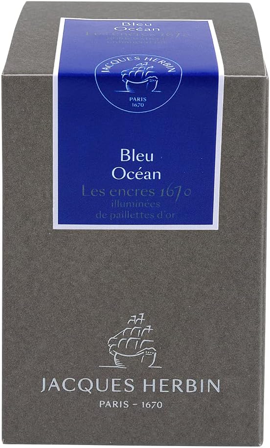Jacques Herbin 15018JT Jubiläums- Tintenflakon 1670, 50 ml, für Federhalter, Farbintensiv, Blau Bleu