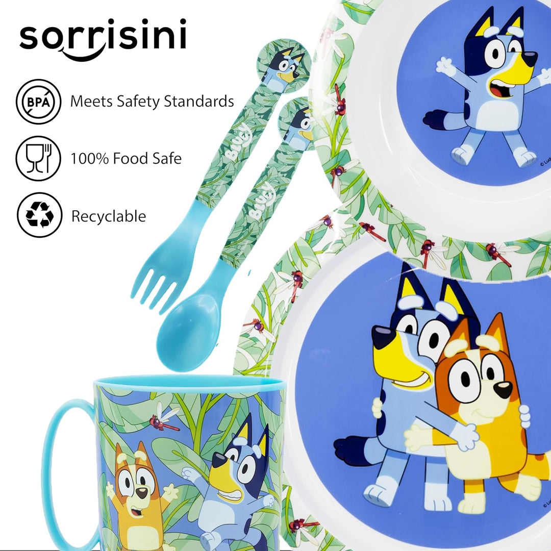 Sorrisini Kindergeschirr set Bluey, Wiederverwendbares Babygeschirr Set, Kinder Essgeschirr, Microwa