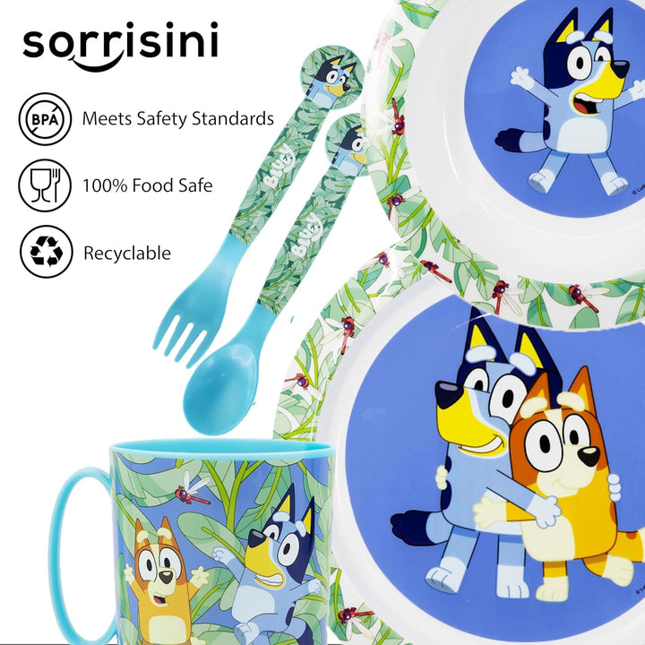 Sorrisini Kindergeschirr set Bluey, Wiederverwendbares Babygeschirr Set, Kinder Essgeschirr, Microwa