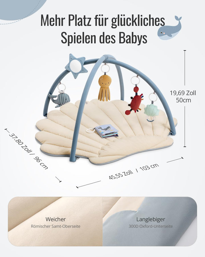 Blissful Diary Spielbogen Baby, Spieldecke Baby Gym Activity Decke mit 6 Abnehmbare Spielzeuge, krab
