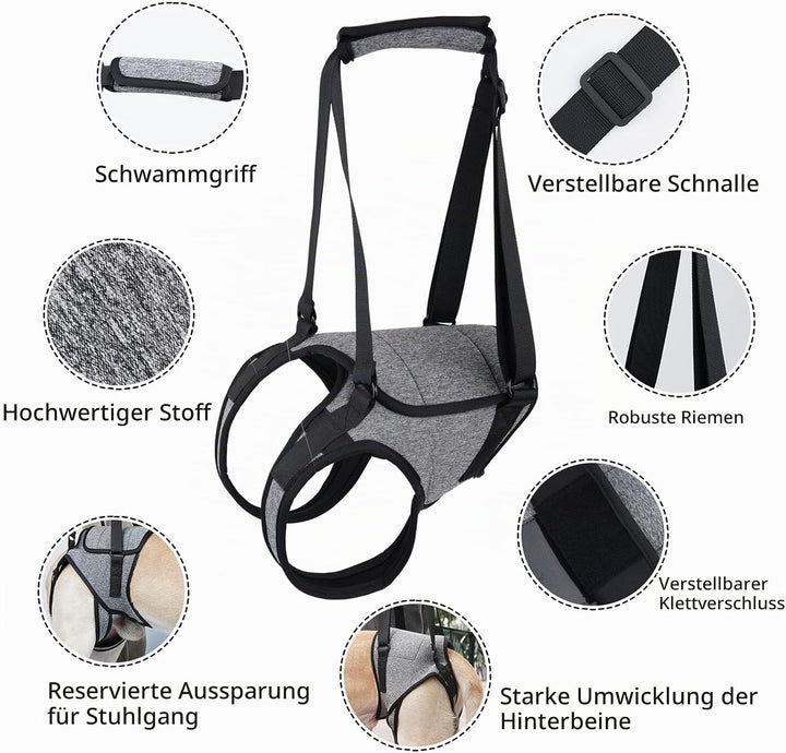 Dotoner Hundehebegeschirr, Hundestützgeschirr für die Hinterbeine, weiche Hundestützschlaufe für ver