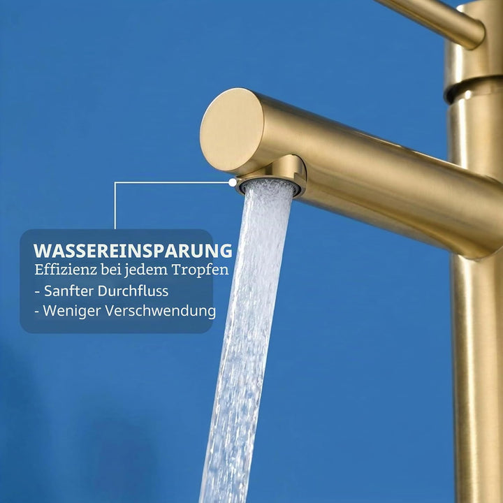 VALAZ Wasserhahn Bad Hoch Goldfarben Matt | Einhebelmischer Waschbecken, Warm und Kaltwassermischer,