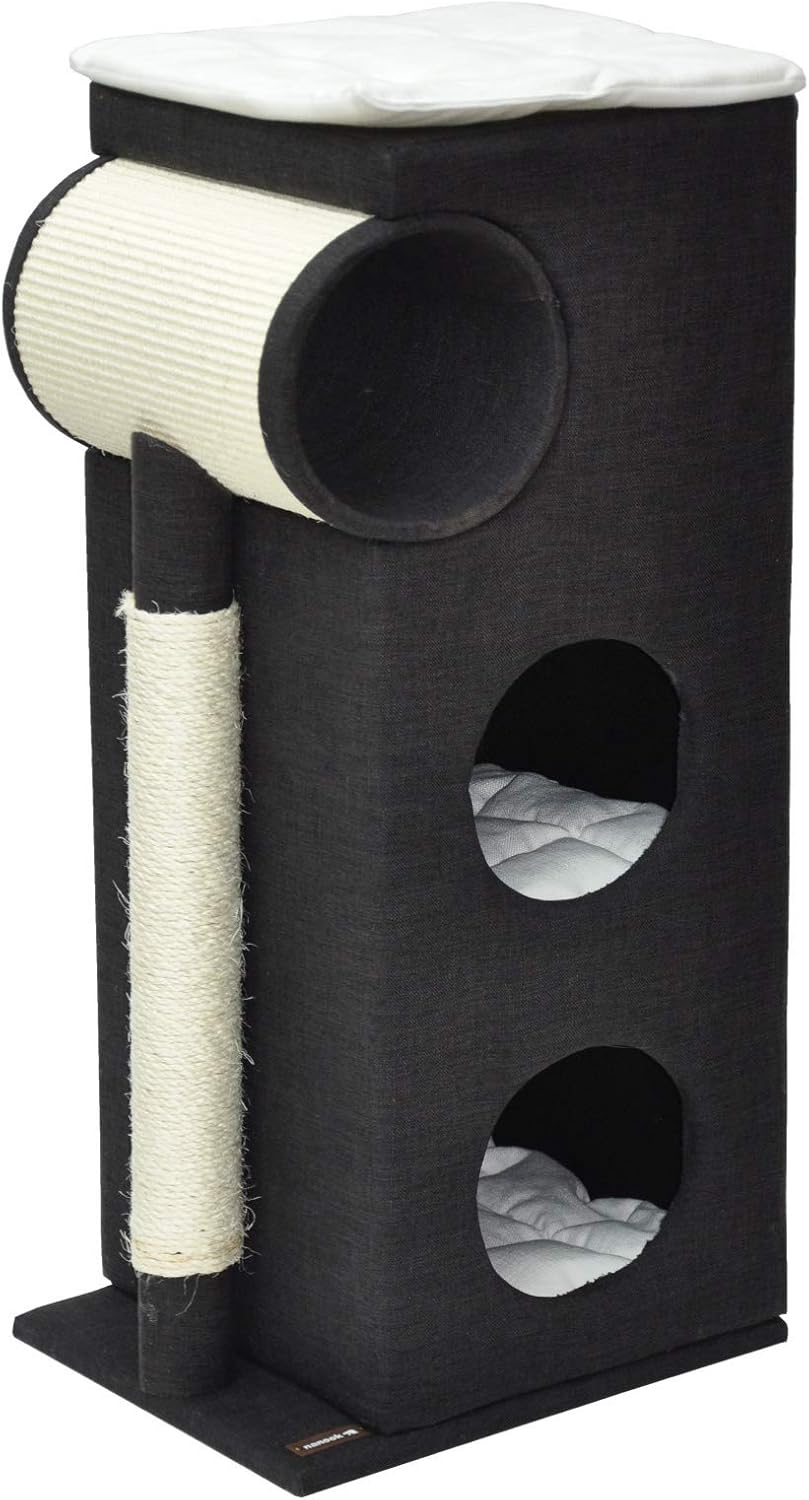 nanook Katzen Kratztonne Kratzbaum Kratzmöbel Sisaltonne - schwarz - mit XXL Kratzbrett und Kratzsta