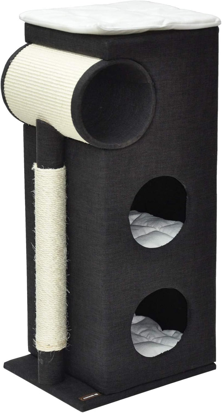 nanook Katzen Kratztonne Kratzbaum Kratzmöbel Sisaltonne - schwarz - mit XXL Kratzbrett und Kratzsta