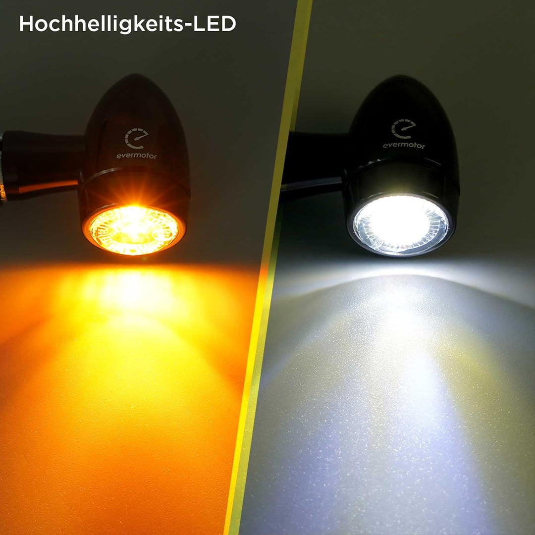 evermotor Universal CNC 12V 2 Stück E32 Mini LED Blinker Motorrad Bullet Aluminiumschale mit schöner