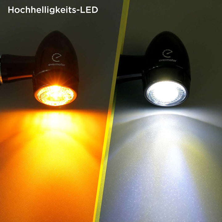 evermotor Universal CNC 12V 2 Stück E32 Mini LED Blinker Motorrad Bullet Aluminiumschale mit schöner
