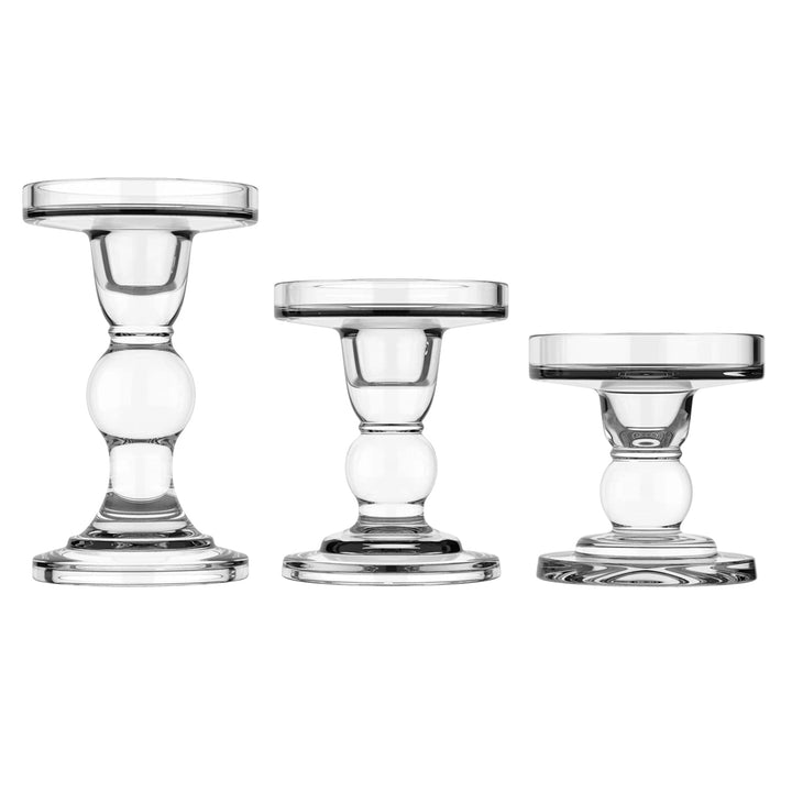 Lewondr Glas Kerzenhalter, 3 Stücke Kristallklar Kerzenständer in Unterschiedlicher Grösse, Elegant