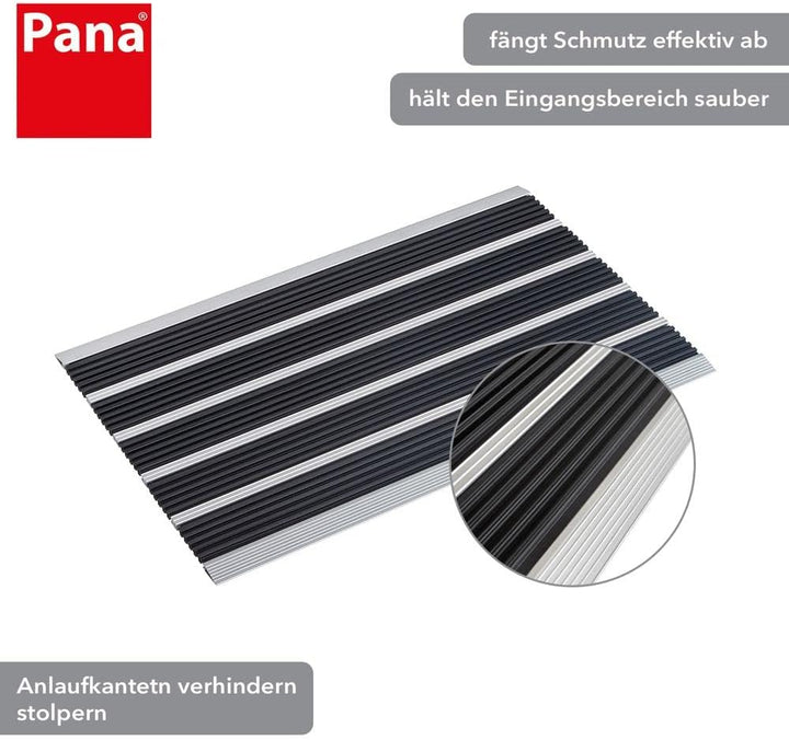 PANA Aluminium Türmatte (39x60cm) • Fussmatte Aussen • Schmutzfangmatte • Fussabtreter mit Nadelfilz
