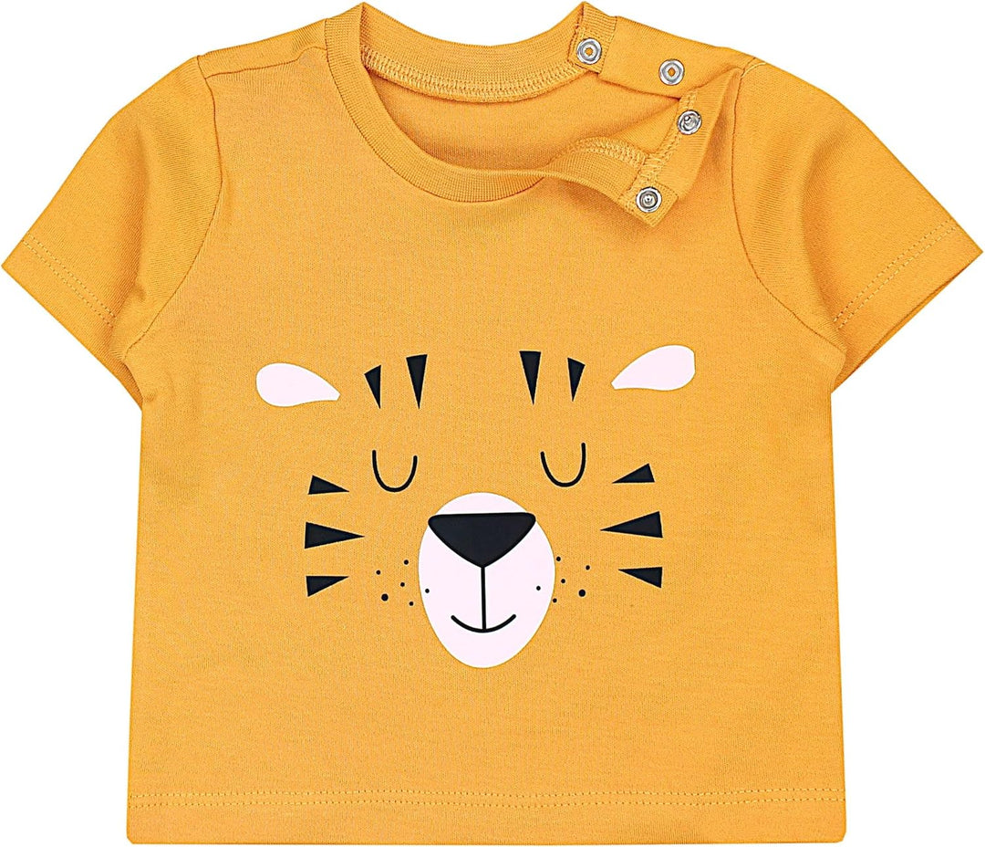 TupTam Baby Jungen Kurzarm T-Shirt mit Aufdruck Unifarben Sterne Streifen 5er Set 80 Löwe Krokodil B