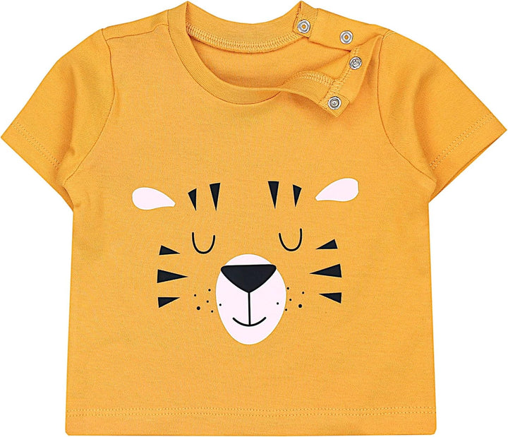 TupTam Baby Jungen Kurzarm T-Shirt mit Aufdruck Unifarben Sterne Streifen 5er Set 80 Löwe Krokodil B