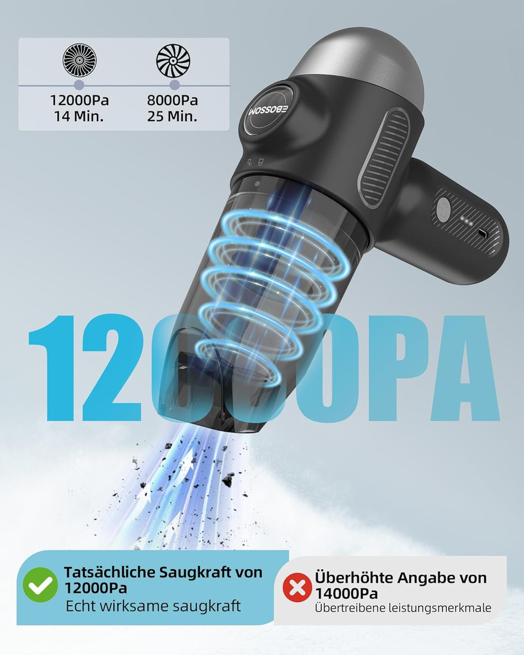 Handstaubsauger Akku 4-in-1,12KPA Handstaubsauger Kabellos,Auto Staubsauger Stark,2-Gang Autostaubsa