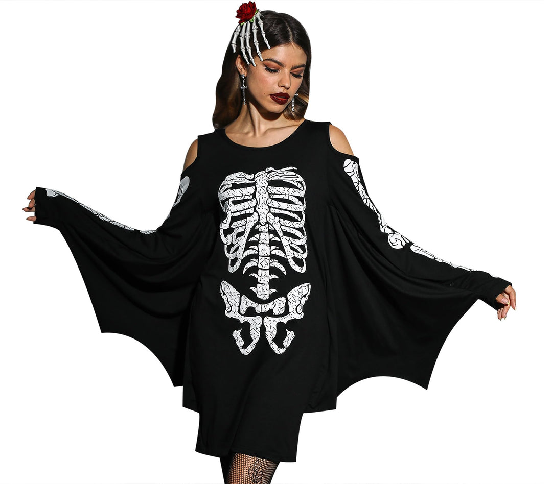 For G and PL Damen Halloween Karneval Langarm Insekt Cosplay Kostüm Kalte Schulter Party Kleid S-XXL