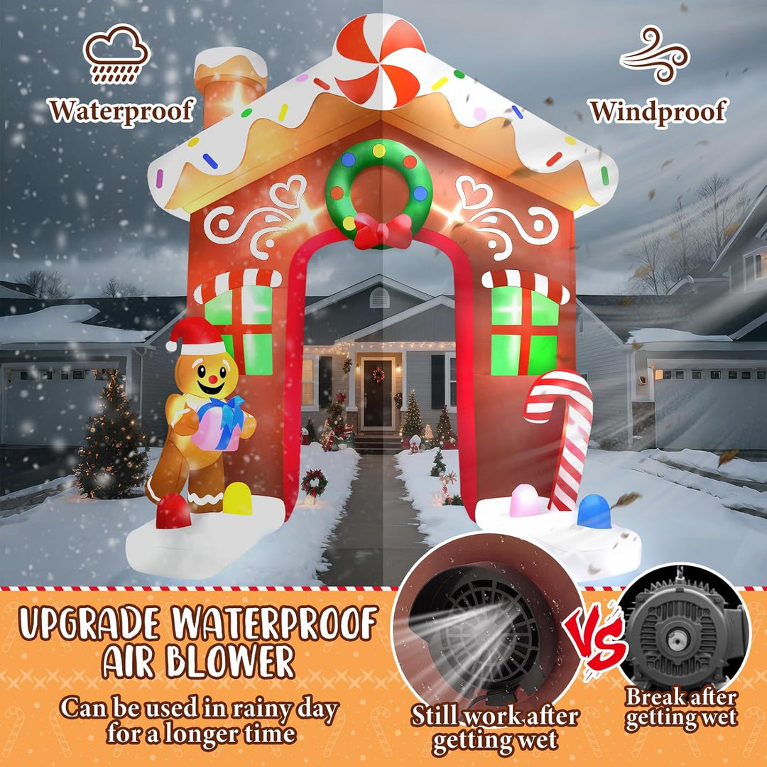 10 Fuss Aufblasbarer Weihnachtsbogen, Kalolary Aufblasbarer Weihnachtsbogen mit Lebkuchenmann und Ge