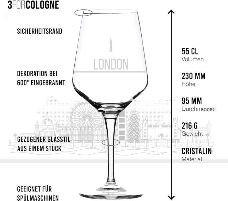 2er Set Weinglas London in schöner Geschenkbox | Hochwertiger Siebdruck im eleganten Ätzweiss, detai