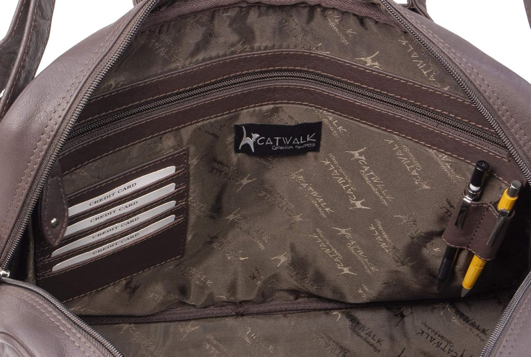 Catwalk Collection Handbags - Leder - Umhängetasche/Schultasche/Organizer/Arbeitstasche für Damen/Ar