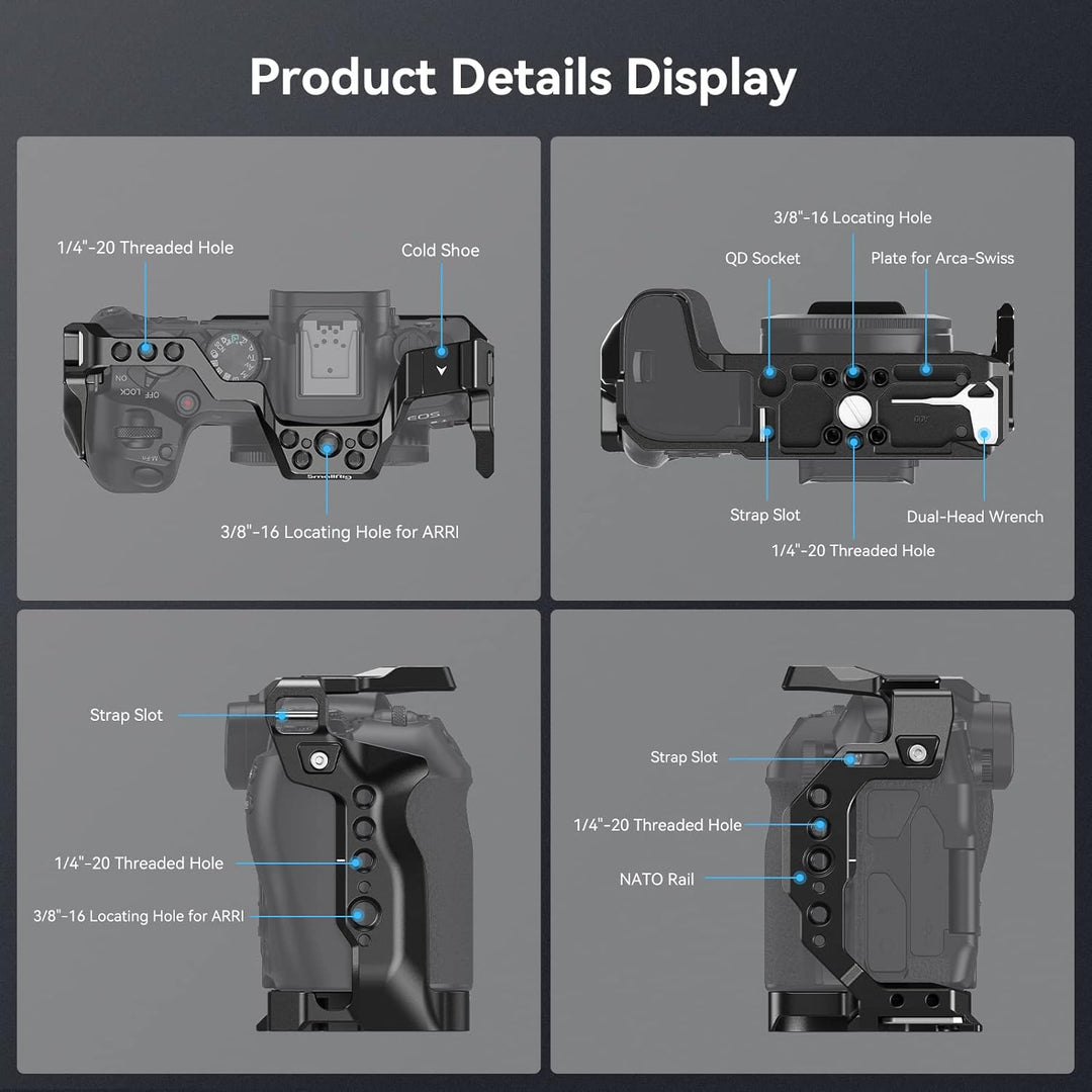 SMALLRIG Cage für Canon R8, Kamerakäfig mit 1/4"-20 Gewindelöchern, 3/8"-16 Positionierungslöchern f