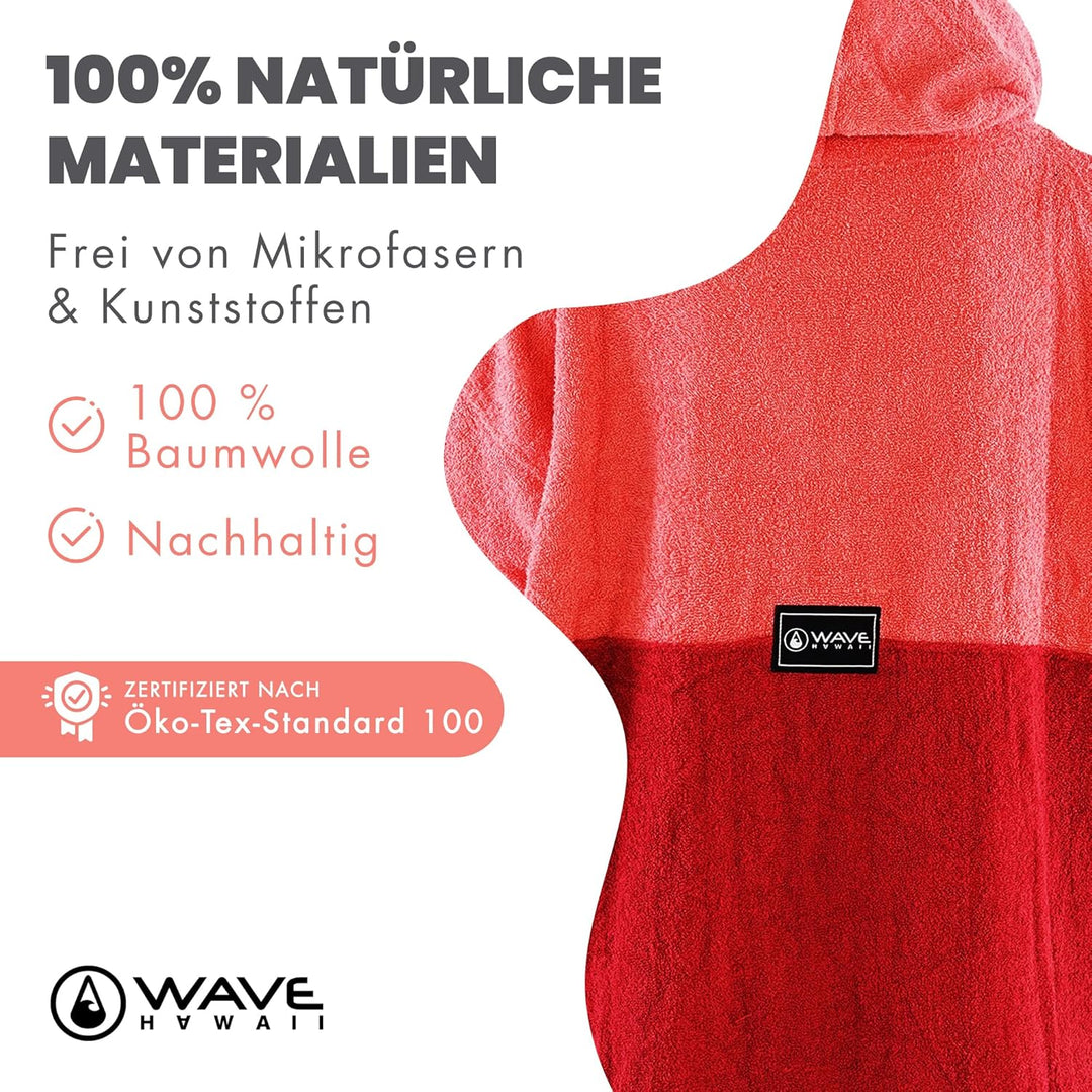 WAVE HAWAII Poncho Seta Surfponcho 100% Baumwolle für Körpergrössen von 145-175 cm Umkleidehilfe für