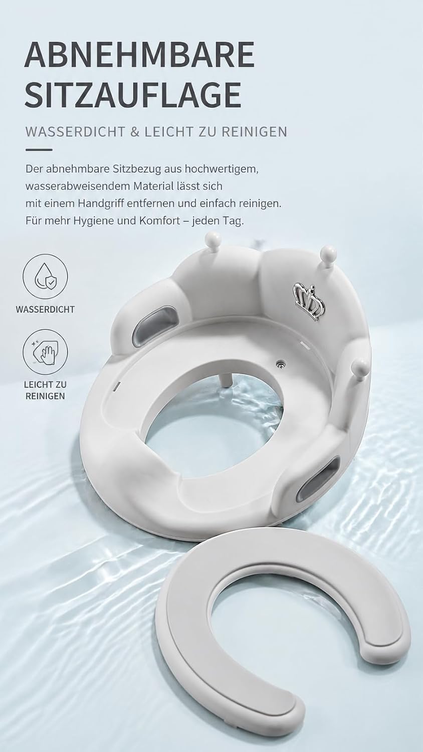 Kinder-Toilettensitz mit Rückenlehne und Griffen, hautfreundlich &amp; weich aus PP-Kunststoff, Toilette