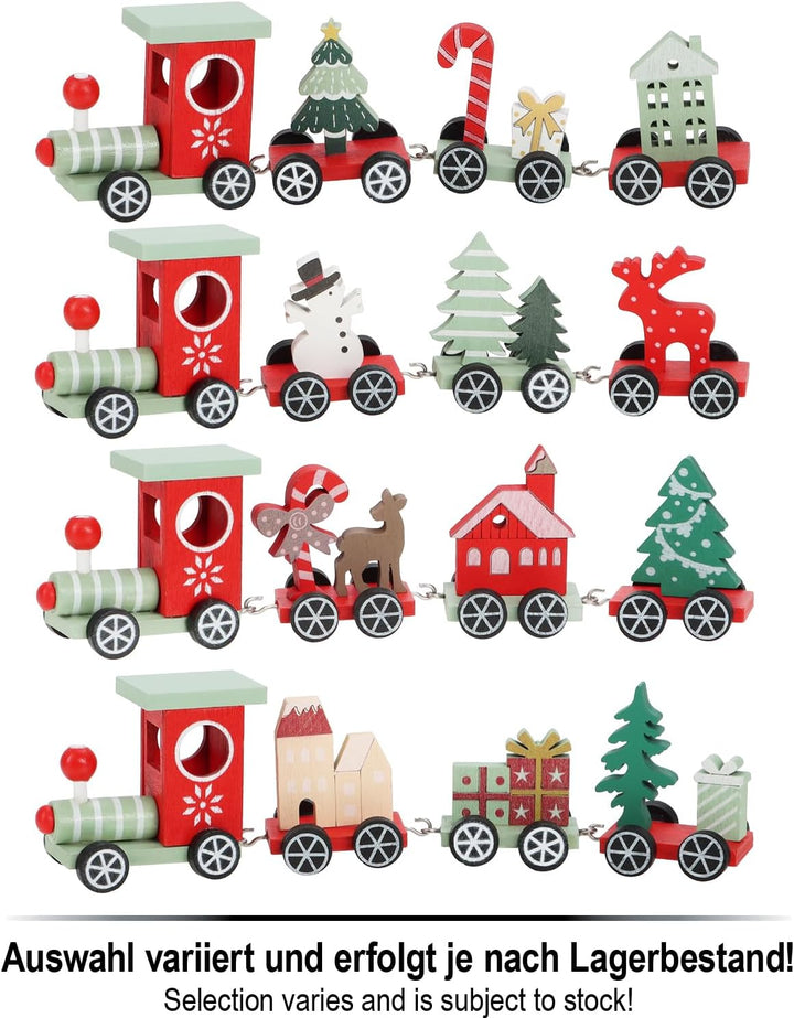 com-four® 2X Deko Weihnachtszug aus Holz mit je 3 Anhängern - Tischdekoration im klassischen Weihnac