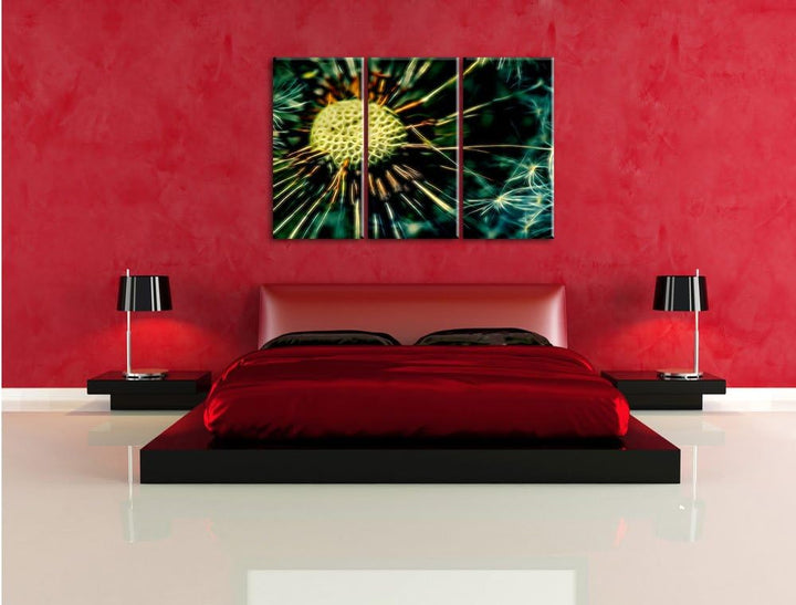 Pixxprint Pusteblume als Leinwandbild/Grösse: 3 Teilig (120x80 cm) cm/Wandbild/Kunstdruck/fertig bes