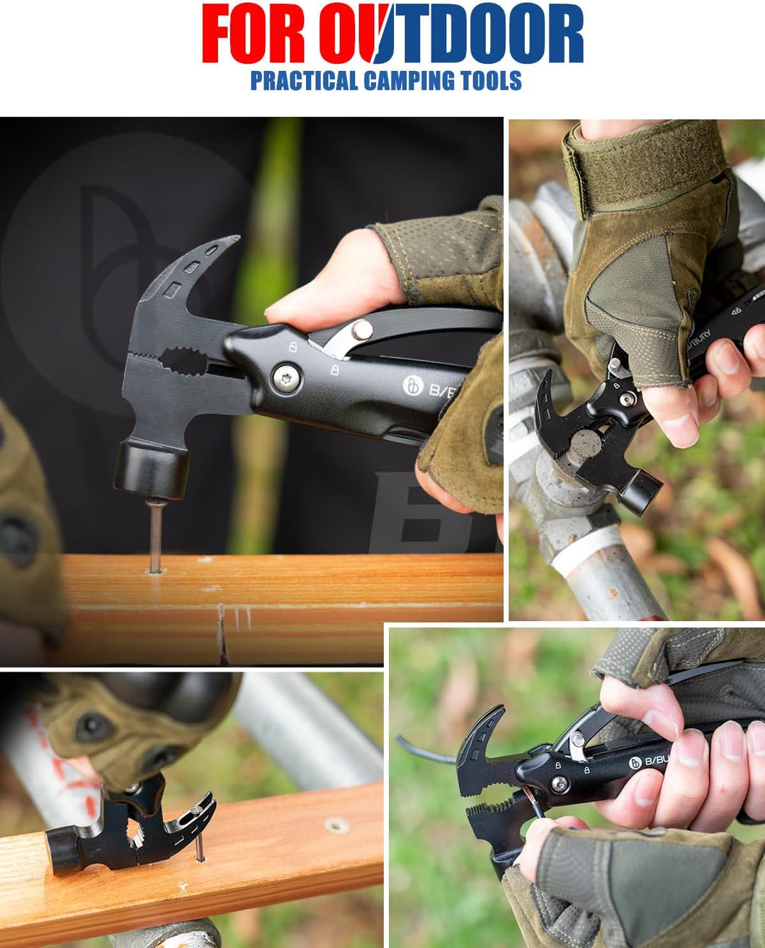 BIBURY Hammer & Schneeflocken Multitool für Manner, Outdoor Campingzubehör Überlebensausrüstung, Ges