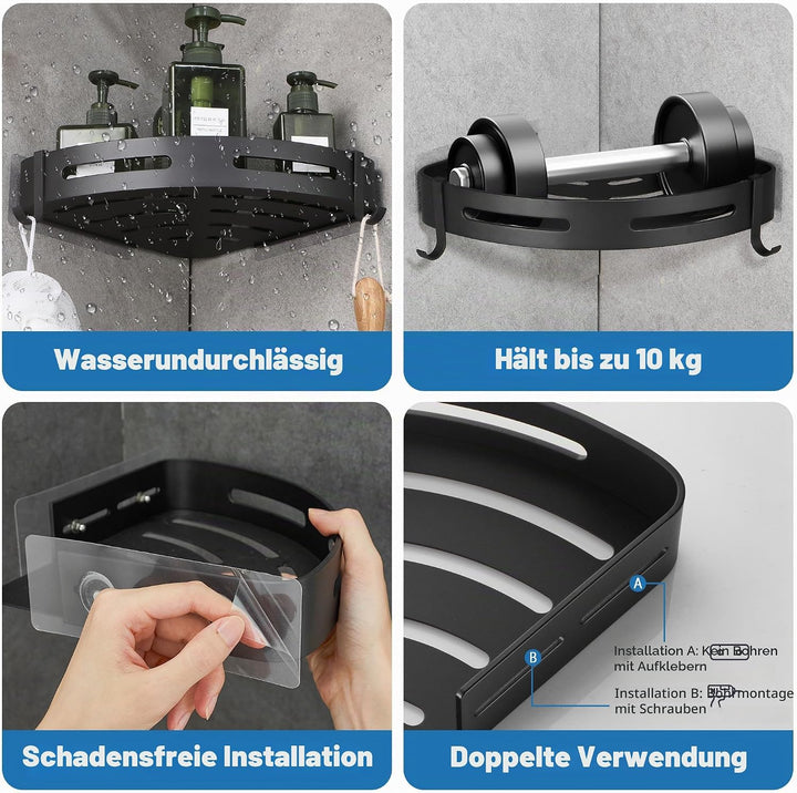 GRICOL Eckablage Duschkorb Duschregal ohne Bohren Duschablage Metall Mit 4 Haken Dusche Ablage Badre