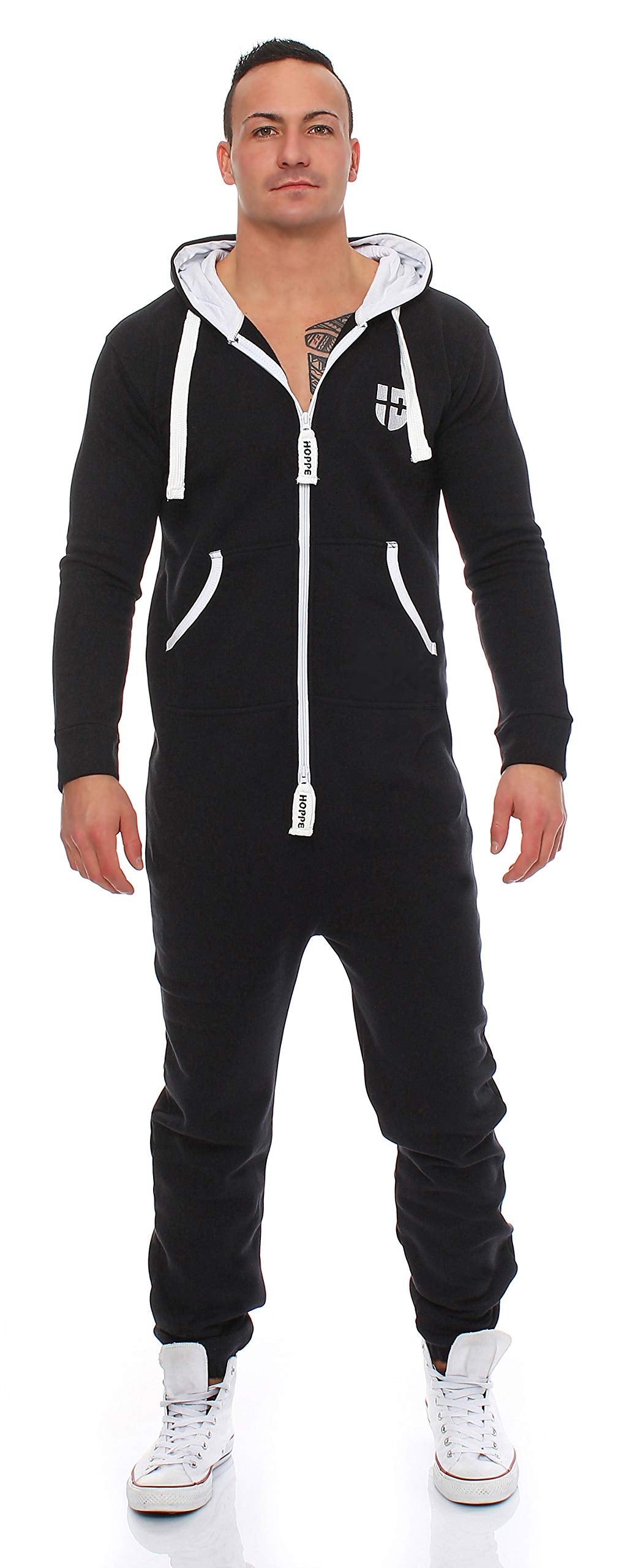 Gennadi Hoppe Herren Jumpsuit Onesie Jogger Einteiler Overall Slim Fit M Schwarz (Black), M Schwarz