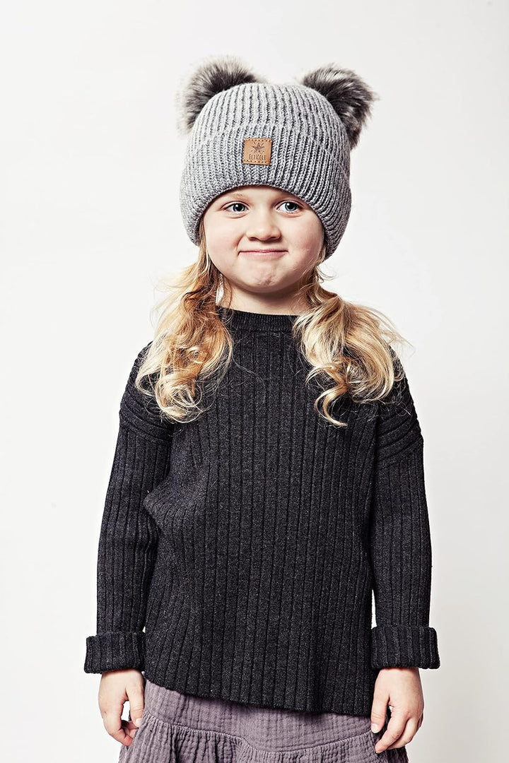 ELIMELI Eltern-Kind Mütze Mädchen Warme Wintermütze für Mutter und Tochter Mütze Damen Winter mit Zw
