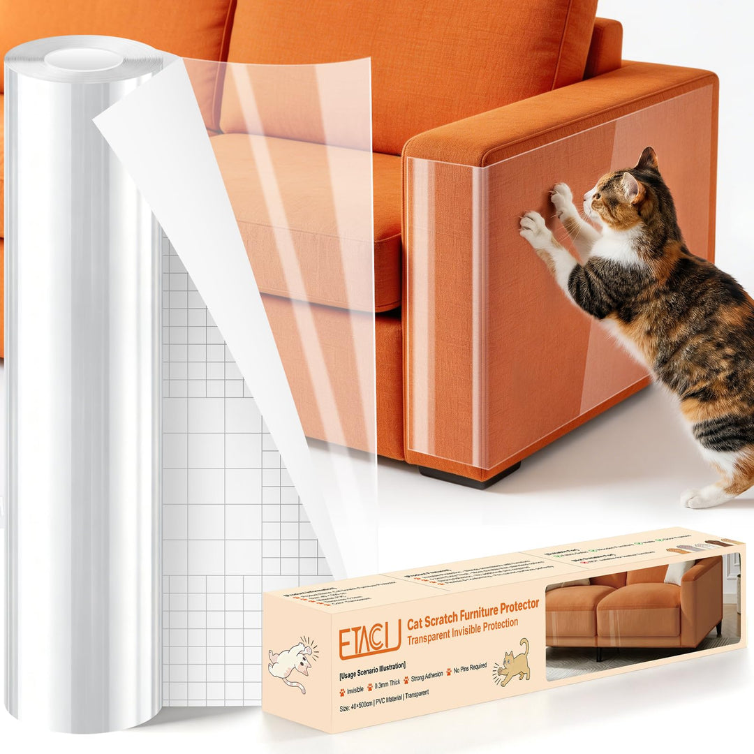 ETACCU Kratzschutz Sofa Katze, 3 mm Dicke, 40cm x 5 m | Kratzfolie Katzen Selbstklebend , 0,3 mm PVC