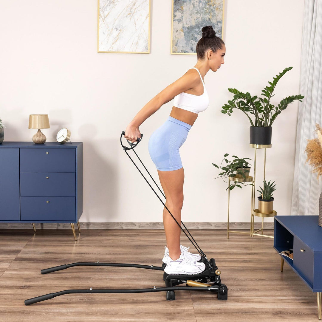 Gymtek Stepper, Drehstepper mit Haltegriffen & Expanderbänder - mit LCD-Bildschirm, Schrittzähler un
