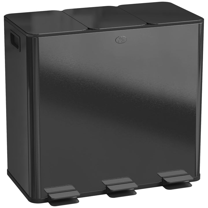 HOMCOM Mülleimer Küche 3 x 20 L Treteimer mit Softclose-Deckel und Pedal Mülltrennsystem 3 Fächer in