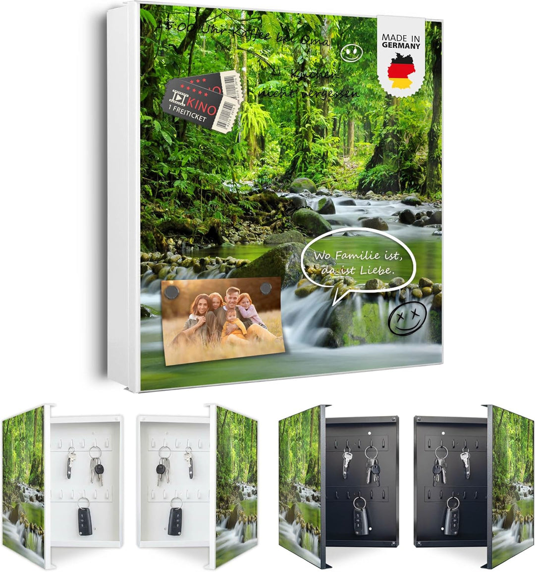 banjado® Grosser Schlüsselkasten Glas/Schlüsselbox 30cm x 30cm mit 50 Haken - Motiv Wasserfälle/Schl