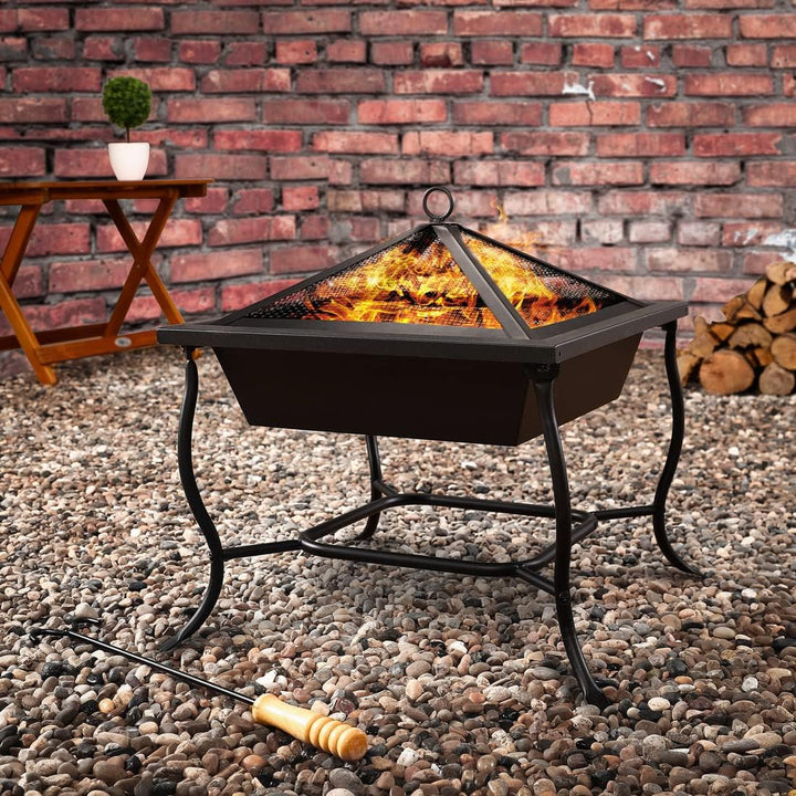 Deuba® Feuerschale mit Funkenschutz Schürhaken Eckig 45x45cm Modern Stahl Schwarz Terrasse Garten Ba