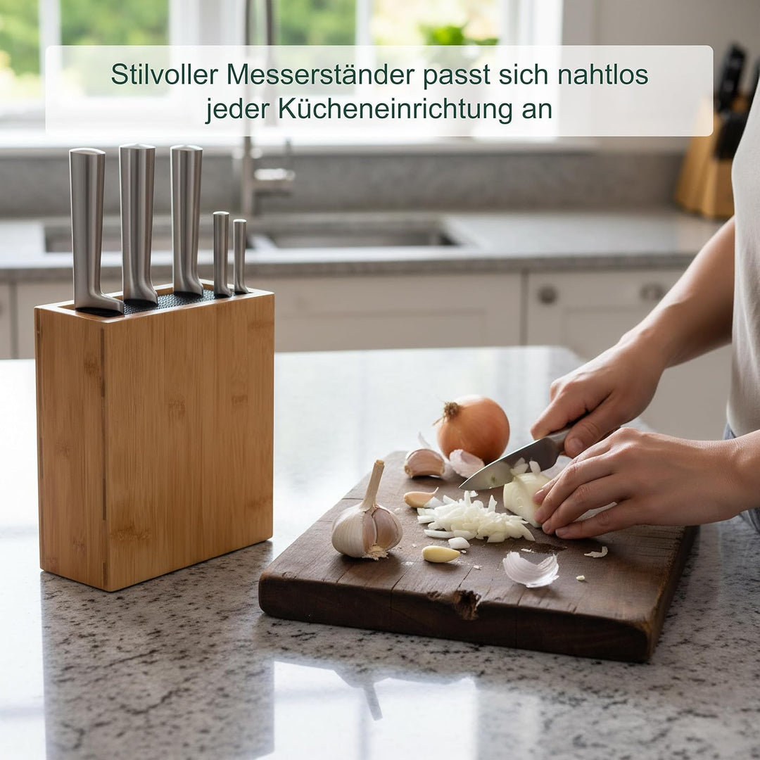 Relaxdays Messerblock unbestückt, Bambus, Borsteneinsatz, HxBxT: 26x 23 x 11,5 cm, Messeraufbewahrun