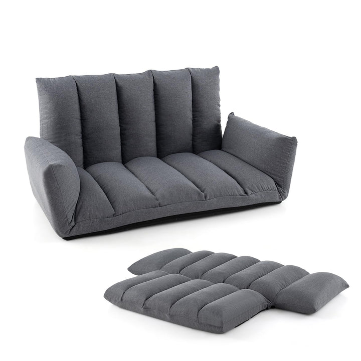 GOPLUS Bodensofa klappbar, Bodenstuhl mit 5-Positionen verstellbarem Rückenlehne & Armlehnen, gepols