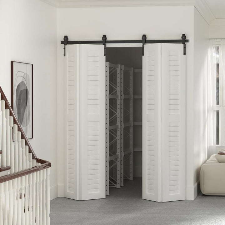 183cm/6FT Bifold Schiebetürbeschlag Schiebetüren Schiebetürsystem Komplettset Laufschiene Rollen Set