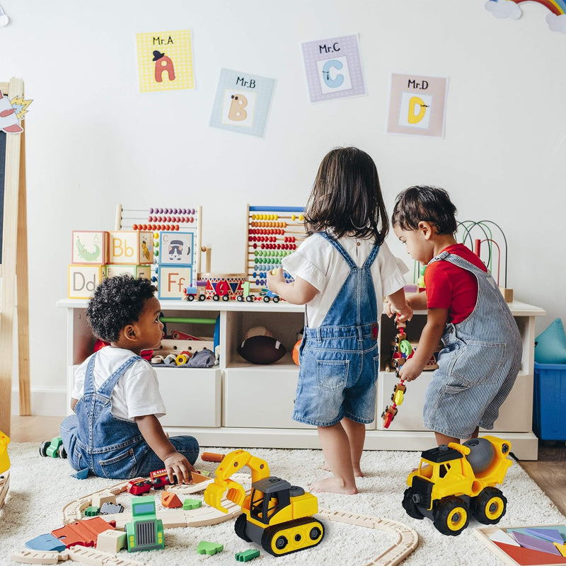 Relaxdays Baustellenfahrzeuge Kinder, Bagger Spielzeug im 4er Set, Schraubendreher mit 3 Aufsätzen,