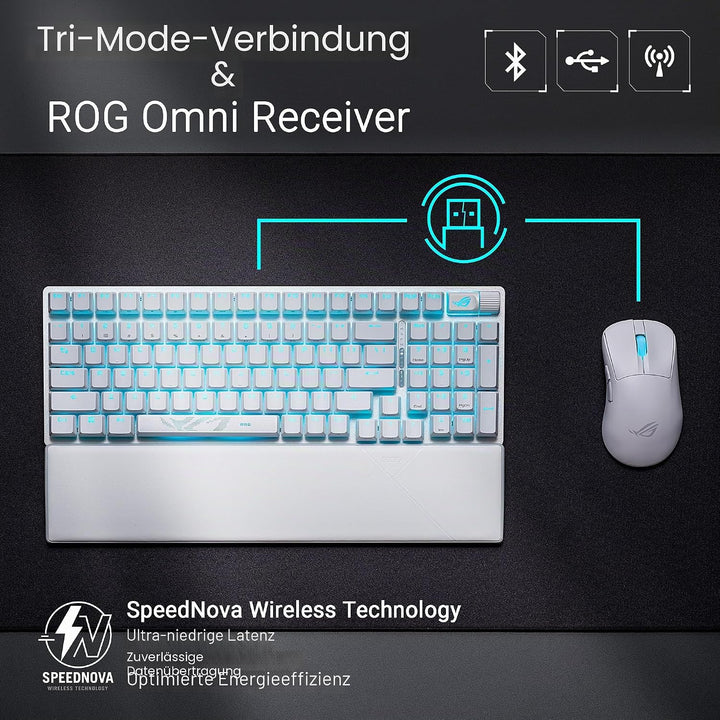 ASUS ROG Strix Scope II 96 Wireless ROG NX SNOW Drei-Modus-Konnektivität weiss, ROG NX SNOW Drei-Mod