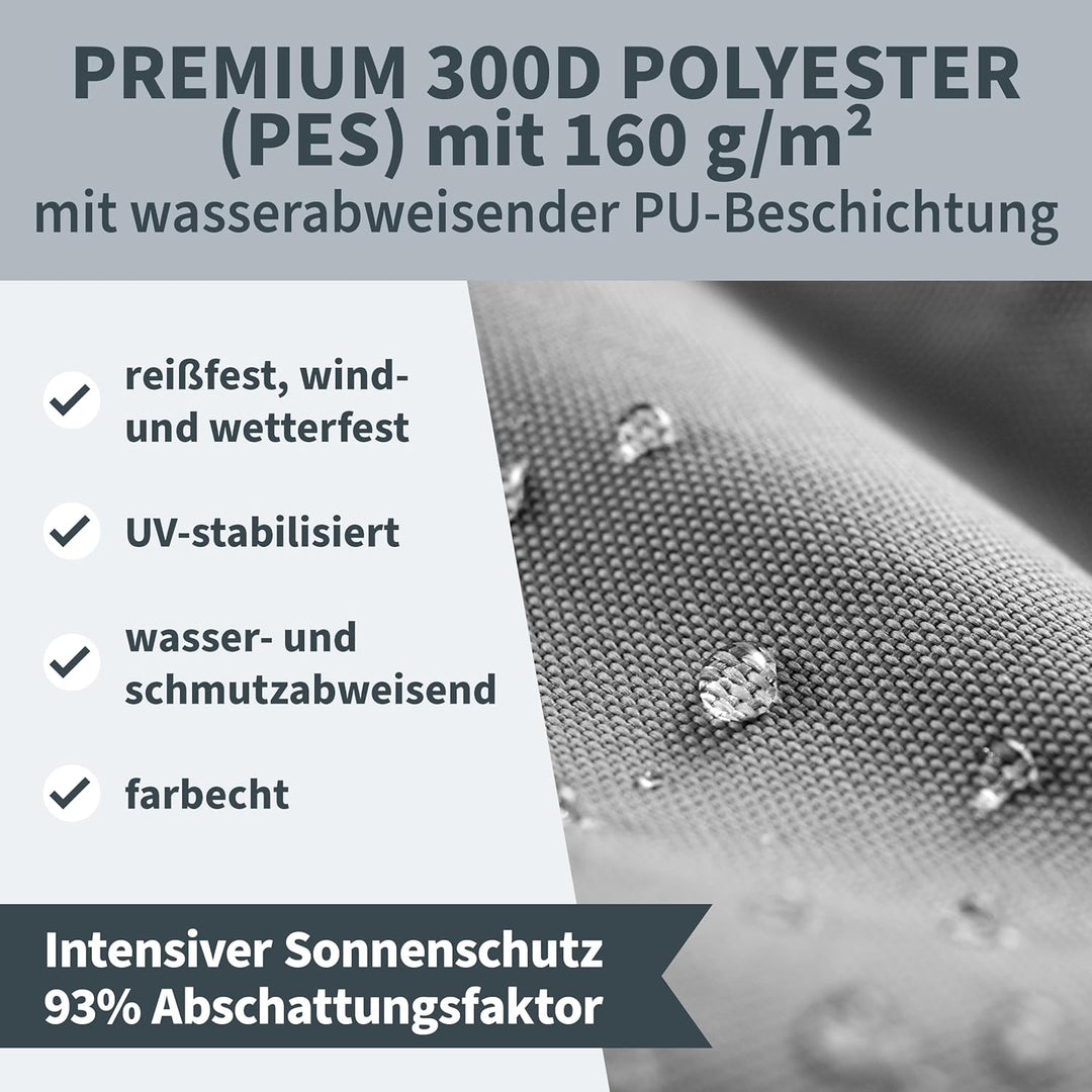 TTL Garden 2,6x2,6m Sonnensegel Quadrat anthrazit - Premium Polyester 300D 160g/m² 93% Abschattung -