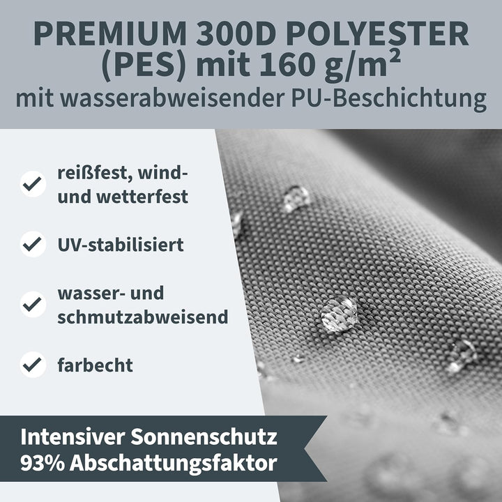TTL Garden 2,6x2,6m Sonnensegel Quadrat anthrazit - Premium Polyester 300D 160g/m² 93% Abschattung -