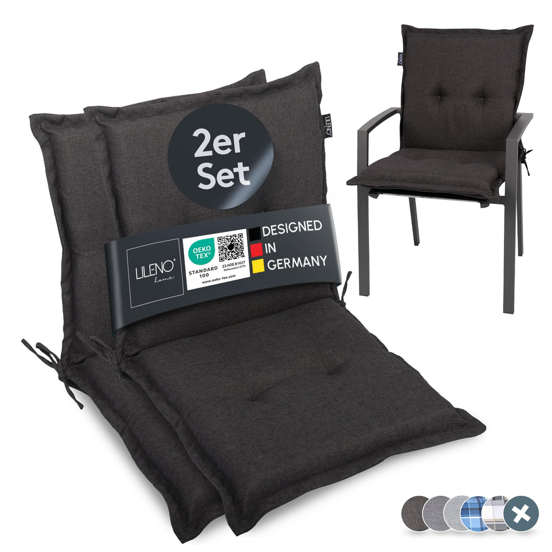 LILENO HOME Gartenstuhl Auflagen als [2er Set - Niedriglehner] in Anthrazit Y - bequeme Liegen als S